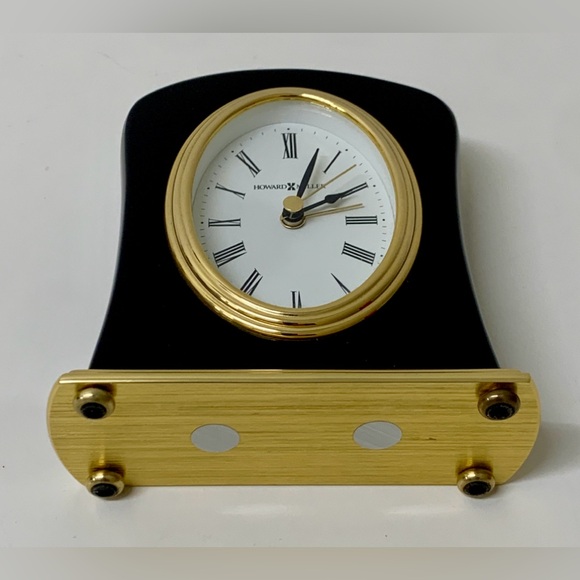 Vtg Howard Miller Glossy Black Gold Art Deco Roman Numeral Quartz Desk Clock - Picture 11 of 12